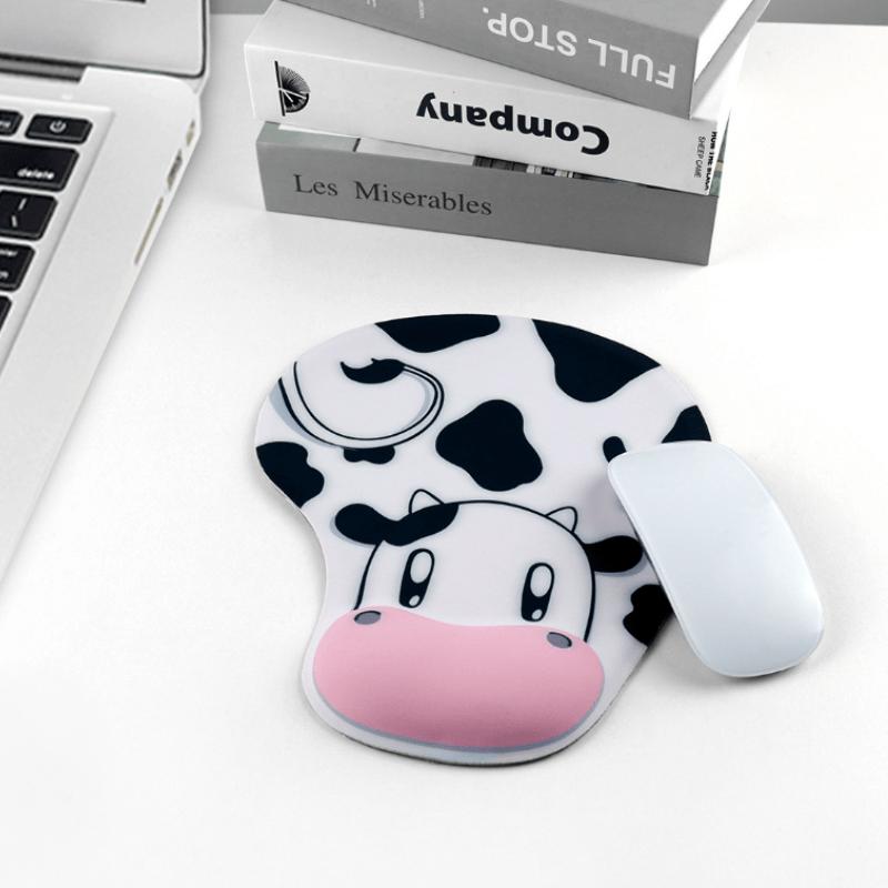 

Cow-Themed Wrist Mouse Pad - Soft, Non-Slip Rubber Base, Cute Cartoon Cow Design with Pink Horn & Black Spots, Perfect for Office or Home Use