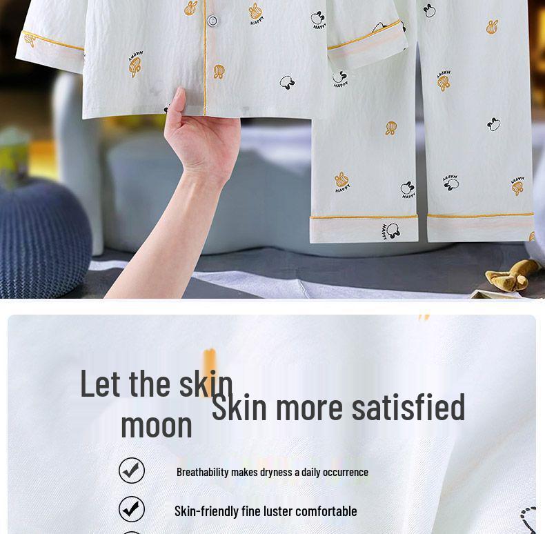Süßer Übergrößen-Anzug mit Kragen, Wolkenbaumwoll-Langarm- und Langhosen-Pyjama für Frühling bis Sommer