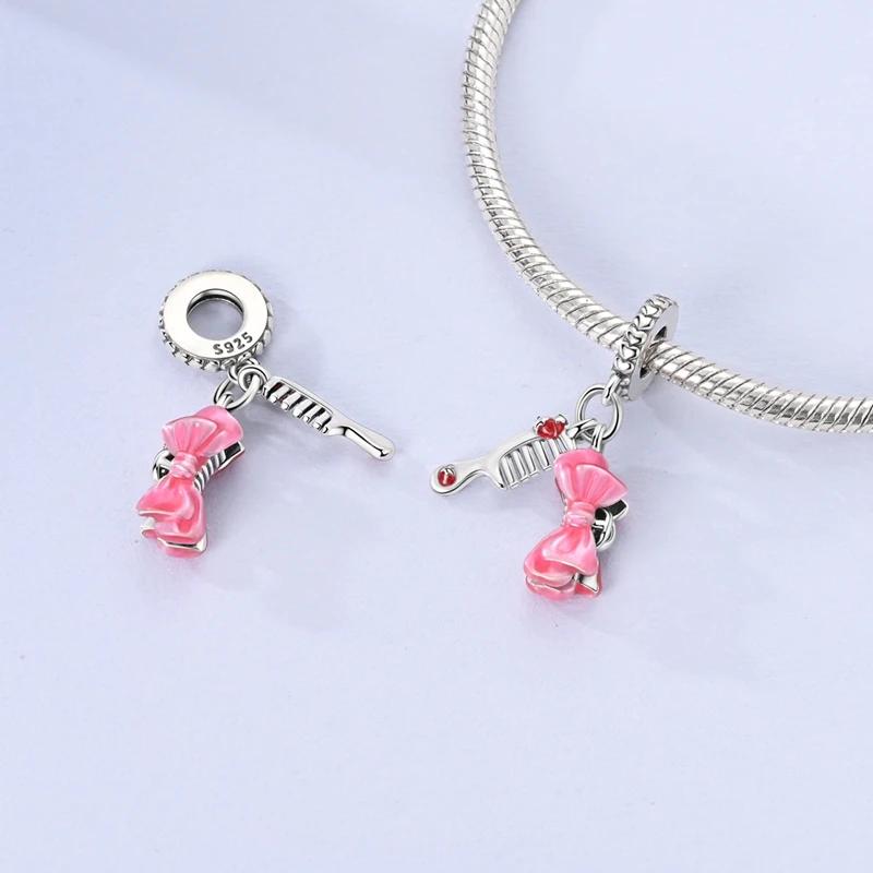 Authentic Original Charm Bead Components Copper Metal Pink Bow Hair Clip Comb Bead Components Compatible With Charm Bead Components Plata Bracelets