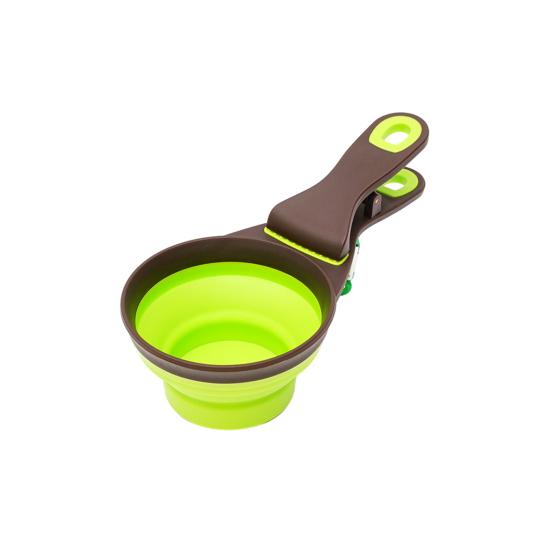 Collapsible Pet Scoop Silicone Measuring Cup with Sealing Clip 2 in 1 Multi-Function Scoop Bowls for Dog Cat Food Water