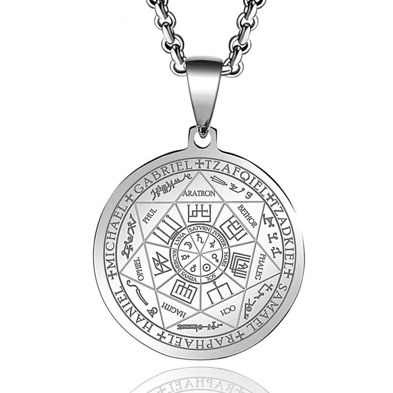 Sieben Engel Magischer Kreis Salomons Siegel Amulett Halskette Anhänger Herren Punk Retro Glücksbringer Schmuck