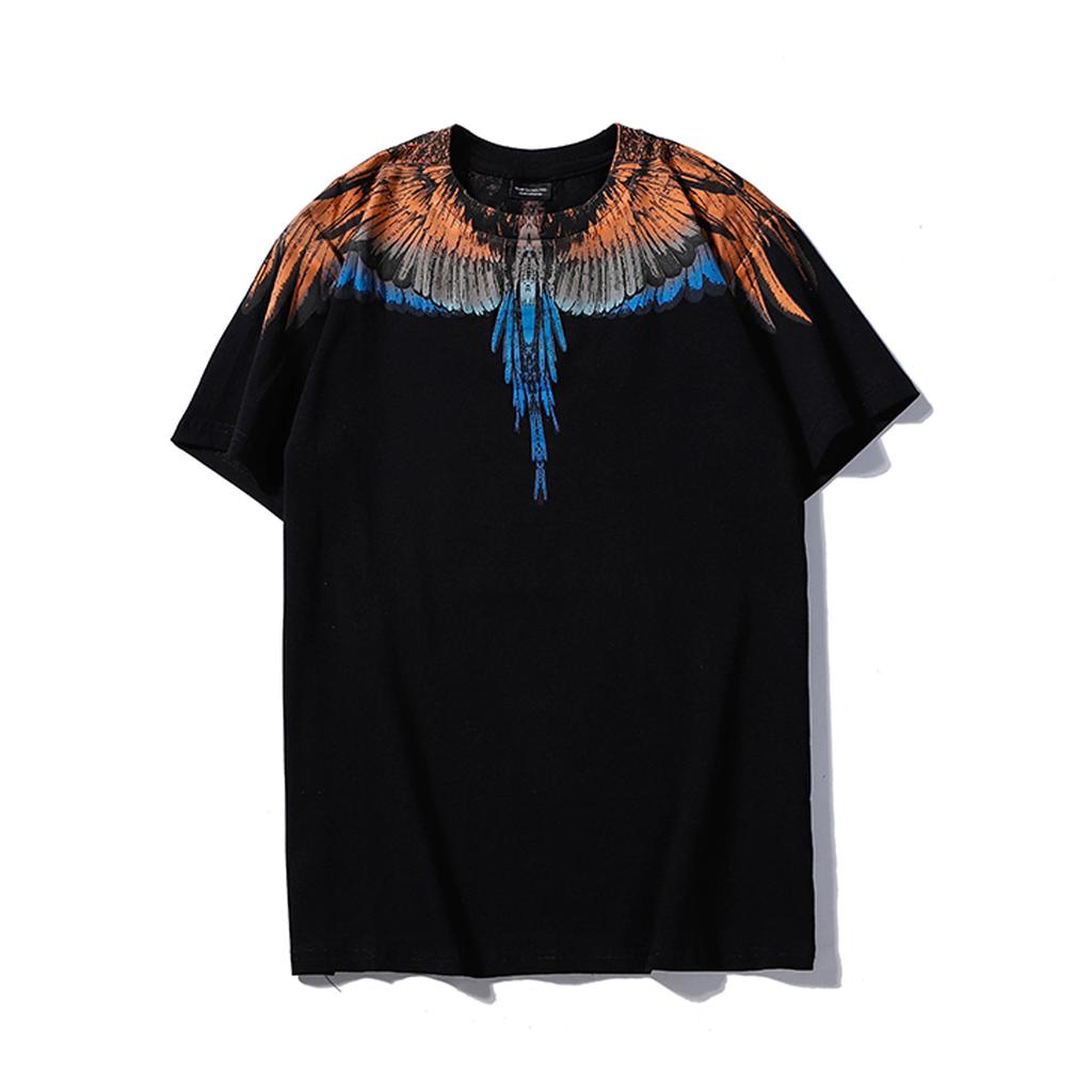 Marcelo Classic Phantom Wings Short Sleeve T-Shirt with Colorful Feathers and Lightning Design
