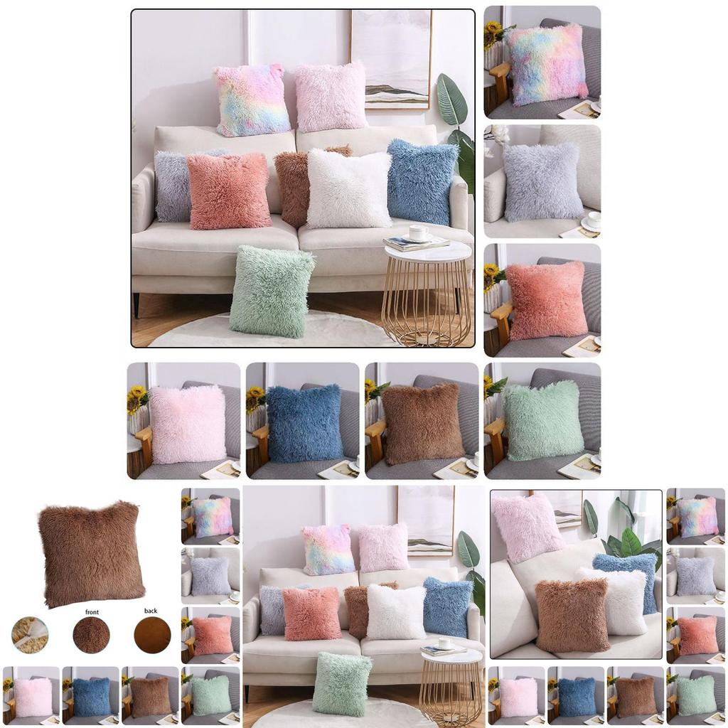 Fluffy Square Cushion Plush Pillow Cover With Soft Coral Fleece Back And Vibrant Colors For Sofa And Bed Decor