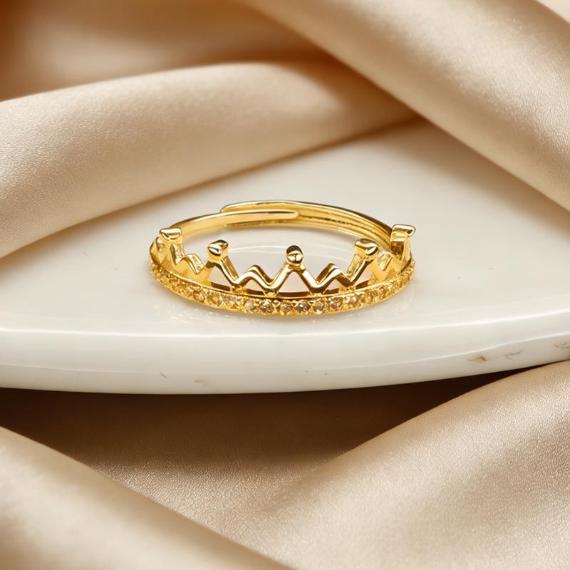 

Crown-Shaped Diamond Ring for Women: Elegant, Adjustable, Fashionable Pinky Couple s Style. Thickened White Copper Plating