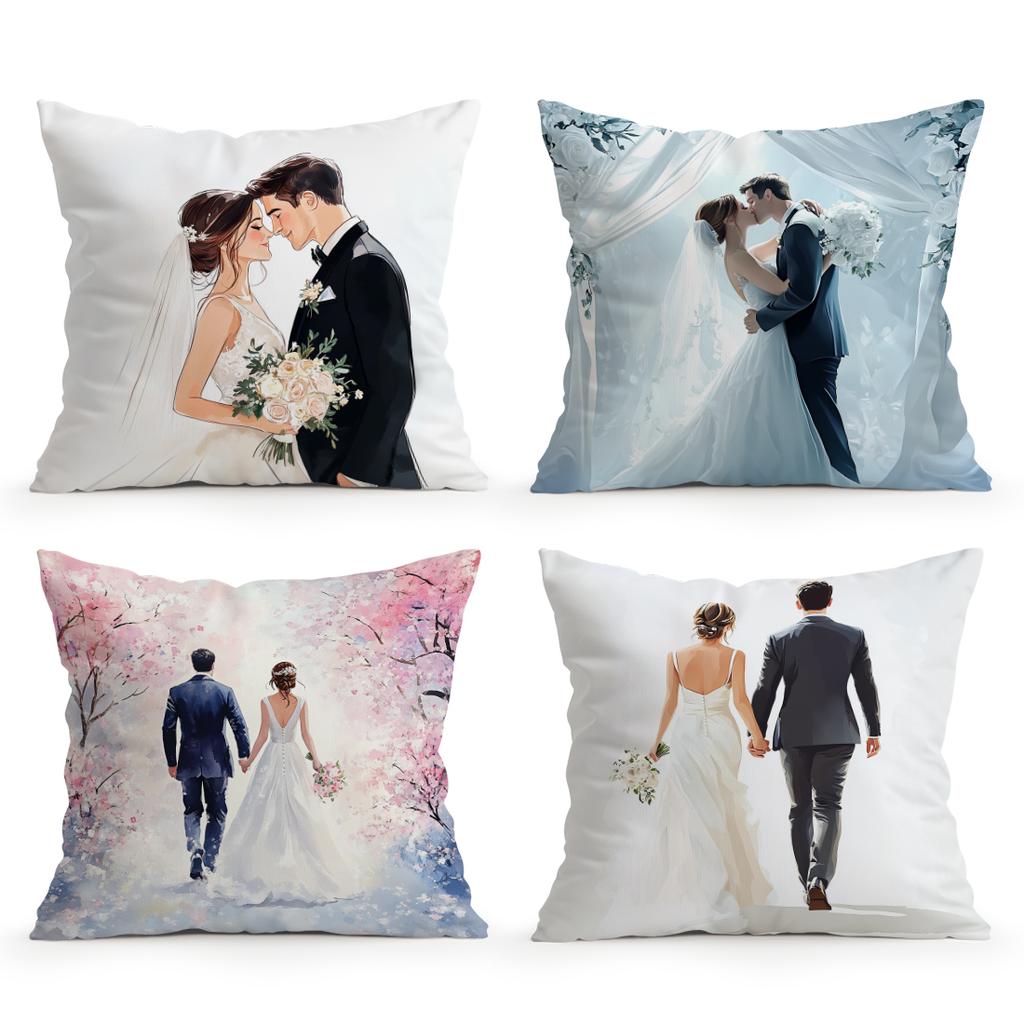 4pcs Setwedding Anniversary Gift Cushions Pillowcase Polyester Cushion Cover Throw Pillow Pillowcover Home Car Sofa Decor