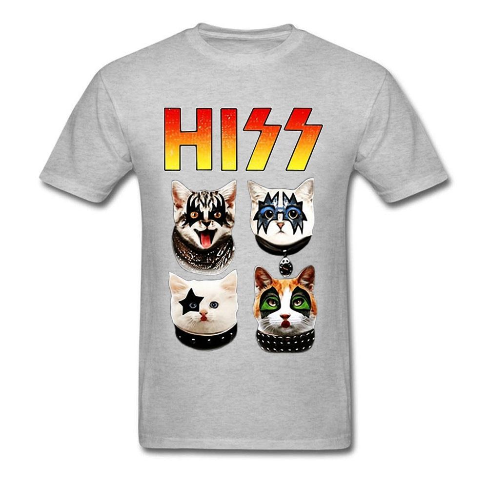 KISS Hiss Cat Parody Funny Tshirts Rock Meow Group Men T Shirt Hiphop Rock Newest Tops Tees Gothic High Quality S
