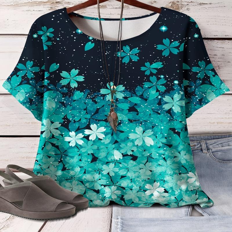 

Women s Casual Romantic Cherry Blossom Print Short Sleeve Round Neck Short Sleeve 8XL