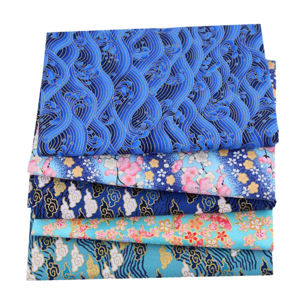 5PCS/0x25cm Vintage Japanese Style Floral Golden Stamping Printed Fabric Assorted DIY Patchwork