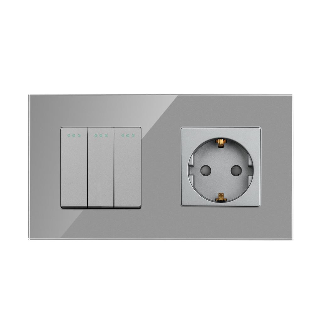 Bingoelec New Design Wear Resistant 3gang 1 Way Indicator Light Mechanical Wall Switch Socket