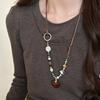 Ceramic Glazed Wood Beaded Love Pendant Necklace Sweater Chain Retro Fengsen Necklace Women