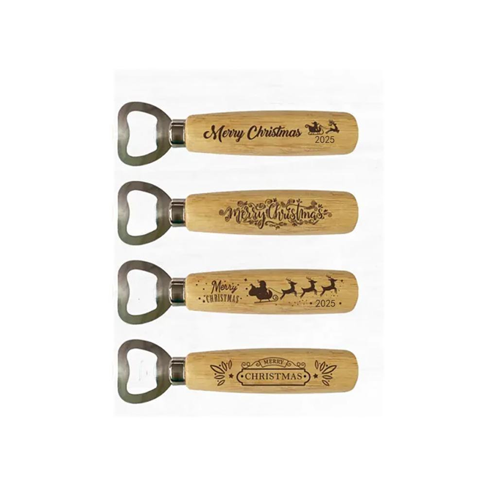 

4Pcs Wooden Bottle Opener Christmas Wood Beer Bottle Opener Anniversary Wedding Gift Xmas Stocking Fathers Day Christmas Decor 4pcs 14x4cm