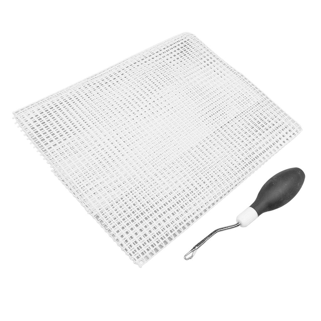 Haakgereedschap en Rug Haken Gaas Kit Rubberen Handvat Gebogen Haak Haaknaald 50x50cm Gaasstof voor Knutselen