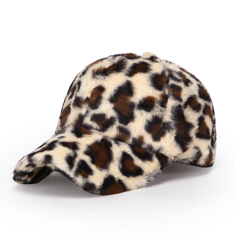 Leopard Print Plush Baseball Cap Winter Warm Hat For Women