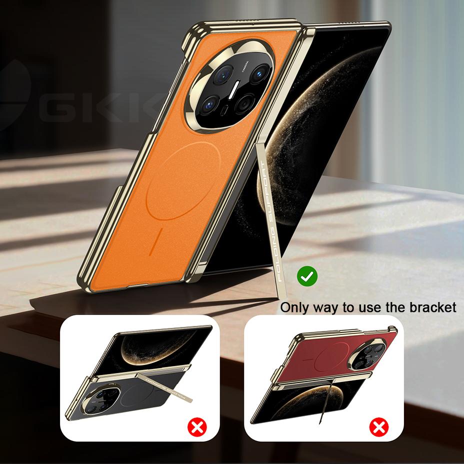 Magnetic Hinge Holder Case for Huawei Mate X6 Only Back Wireless Charge Frosted Plating Plastic Cover for Huawei Mate X5 X3 Case