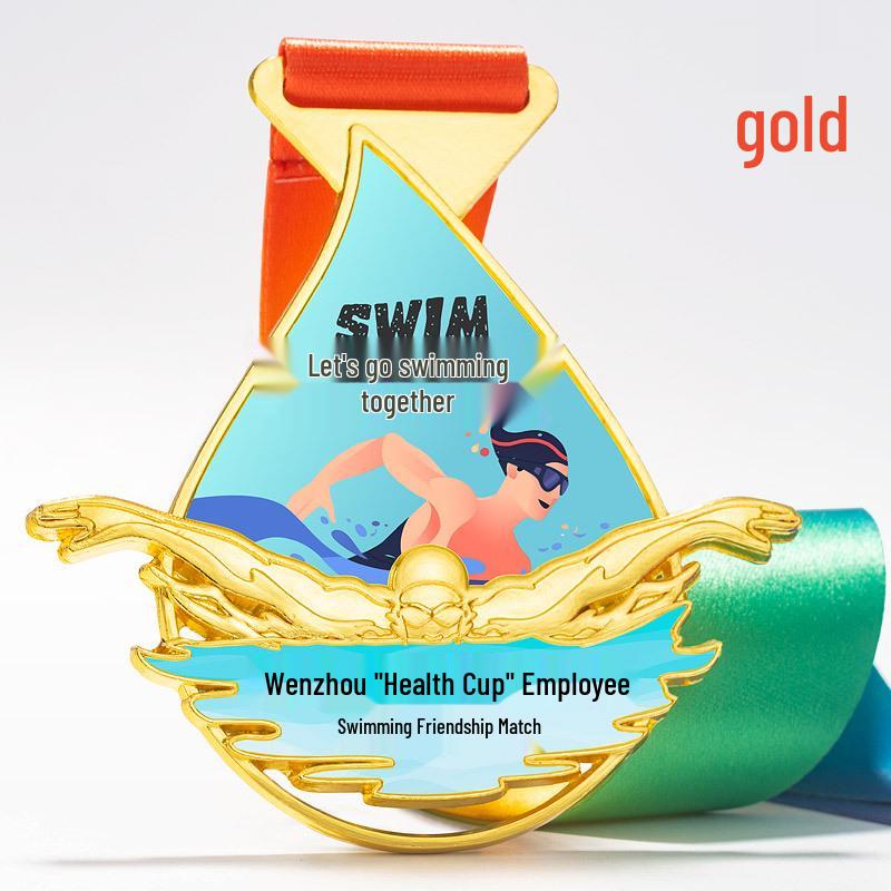 Custom Gold Swimming Medal - Breaststroke, Backstroke, Freestyle, Winter Champion Souvenir with Water Drop Trophy for Coaches
