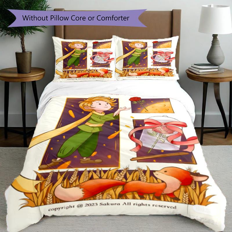 3pcs Duvet Cover Set (1*Duvet Cover + 2*Pillowcase, Without Core), The Little Prince Print Bedding Set, Bedroom Decor, All‑Season, Gift