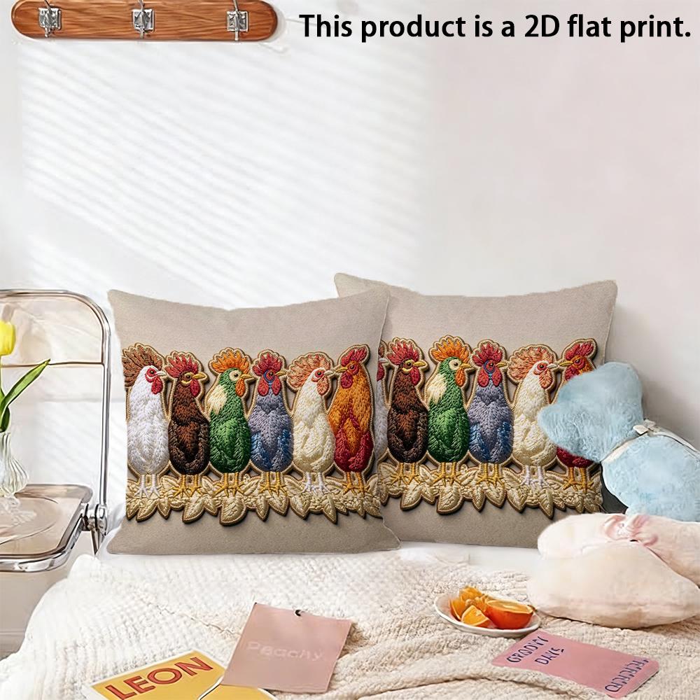 2pcs Rustic Farmhouse Rooster Throw Pillow Covers,2D Flat Print Linen Cushion Cases for Sofa Bedroom Decor Cushion cover