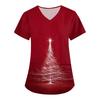 Women's Christmas Print Loose V-Neck Pocket Short-Sleeved Uniform