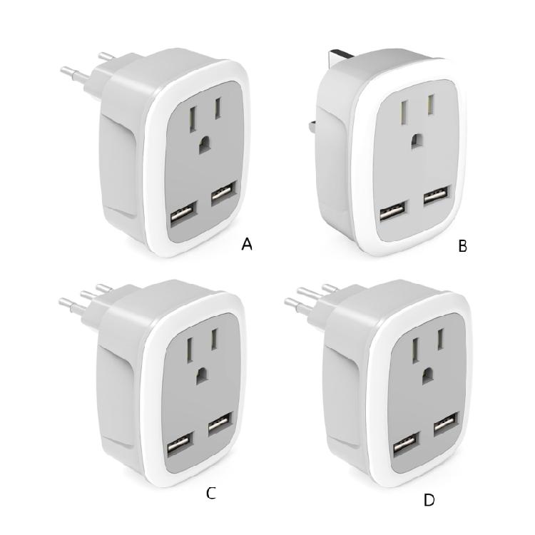Multifunctional US to European/UK/IT/for CH Travel Plug Adapter with 2 USB 3 in