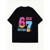 White Oversized T Shirt With Colorful Ice Cream Numbers Six Seven Print For Casual Wear And Street Style