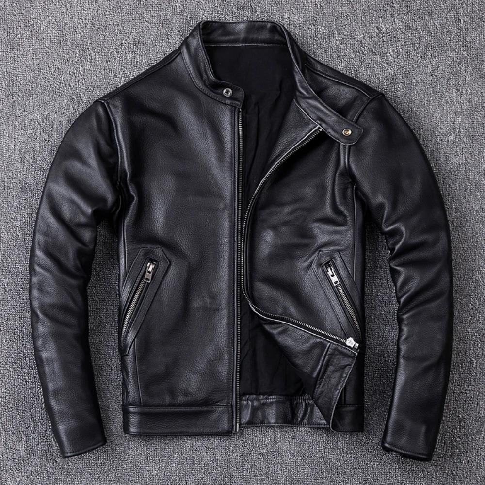 Chinese Size Spring Natural Genuine Calf Skin Leather for Man Slim Fit Male Coat Men Real Cowhide Coats Fashion Clothing Male Clothes Autumn