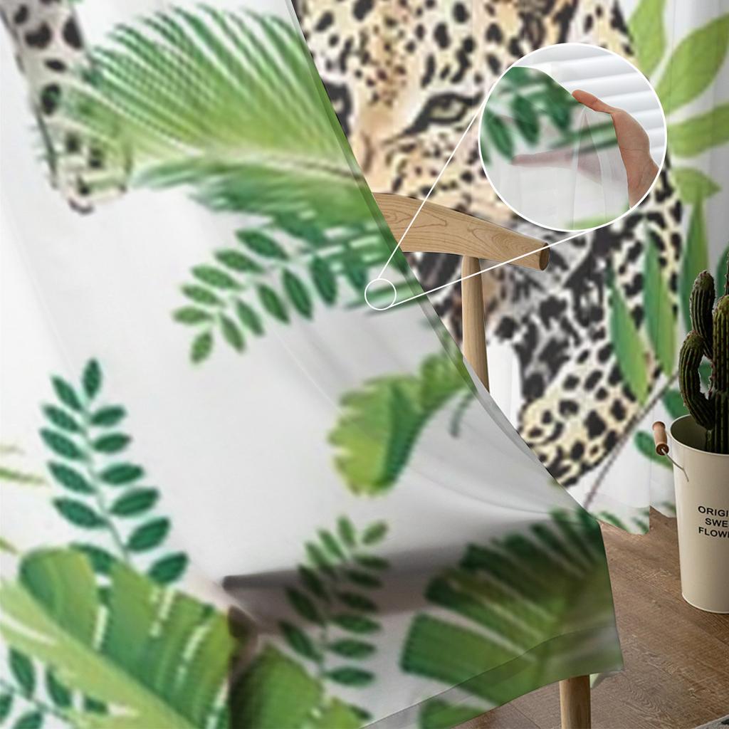 Leopard Palm Leaves Sheer Window Curtains For Living Room Bedroom Modern Voile Tulle Curtains Fabric Drapes For Kitchen