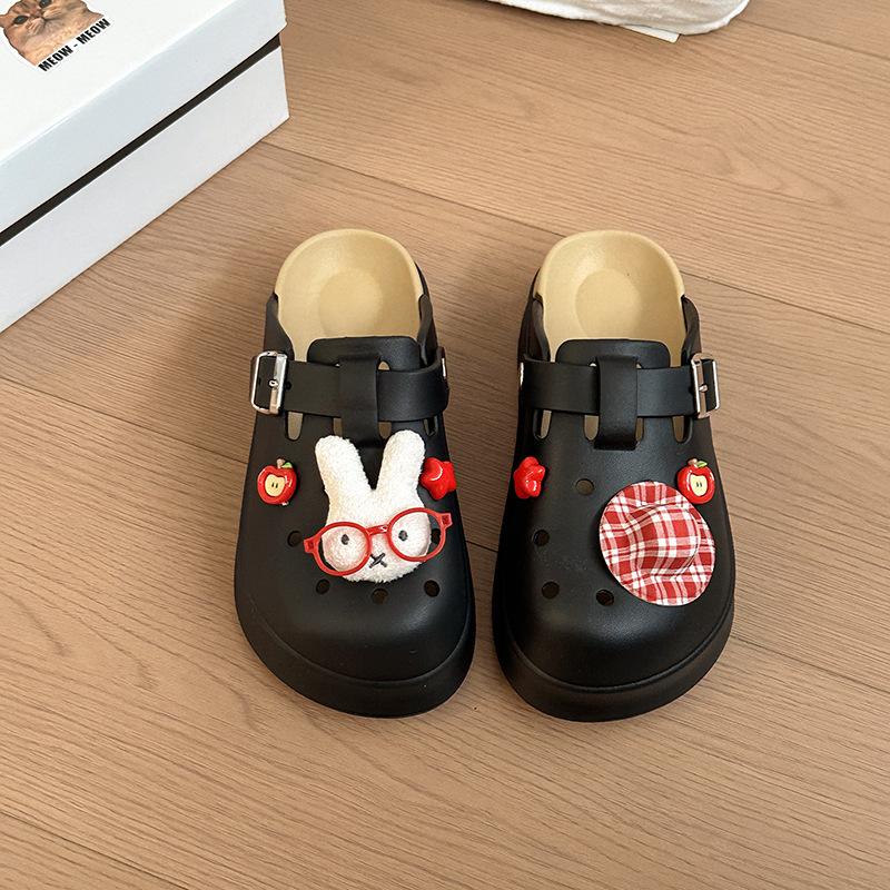 Girls Heart Bag Head Half Slippers Women's New Summer Soft Cute Miffy Rabbit Outside Hole Sandals