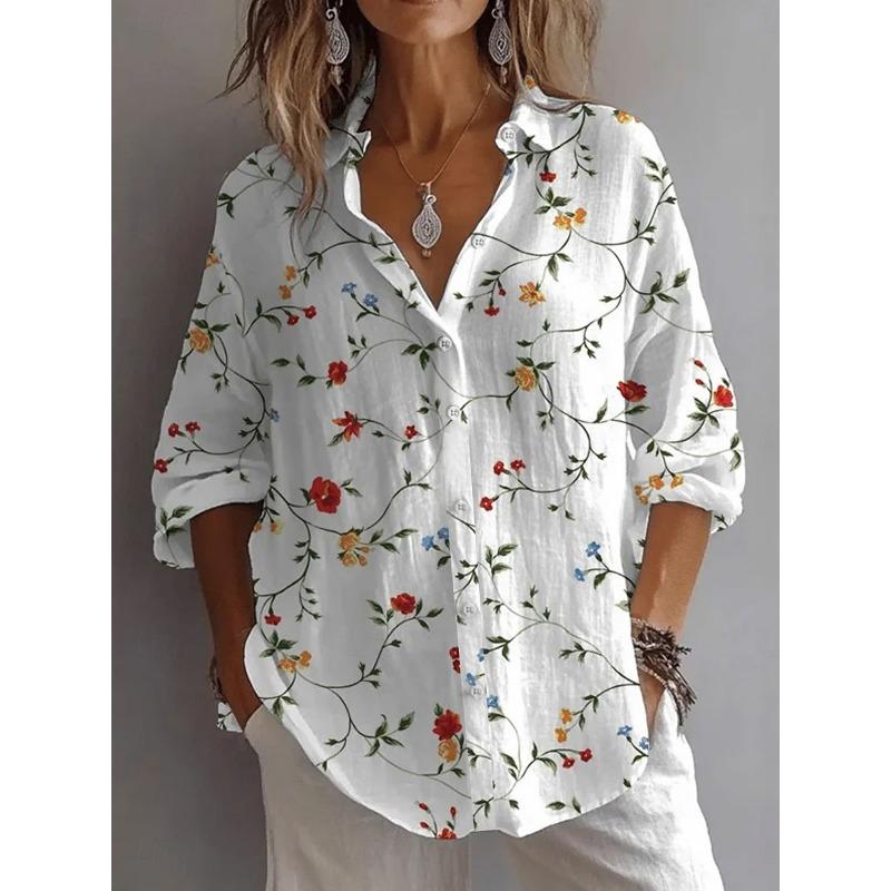 Women s Shirt Floral Graphic Leaves Daily Stylish Casual Long Sleeve Shirt Collar Regular Tops Holiday Buttons Print Summer S
