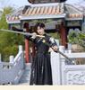 LanBuff Hanfu Cosplay Costume Chivalrous Samurai Long Chinese Performance School Cultural Photo Stage Unisex Size 3-Piece Set, Swordsman, Man,