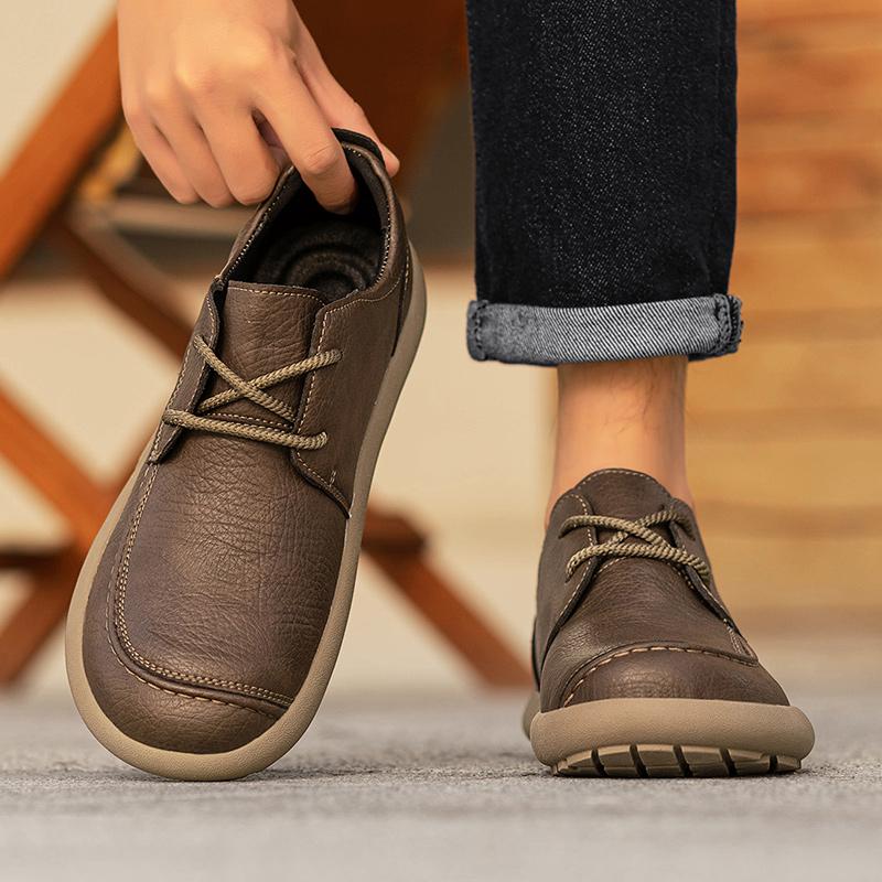 Men Plus Size Retro British Style PU Leather Shoes Ankle Comfortable Foot Feel Casual Shoe Wear-resistant Outsole Walking Shoes