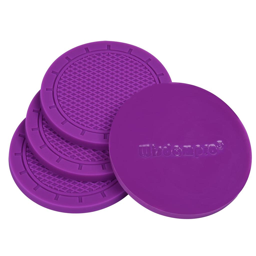 Wisdompro Car Non-Slip Coaster Drink Holder Cup Mat Vinyl Anti Slip Vibration Round 70mm Diameter 4pcs Purple