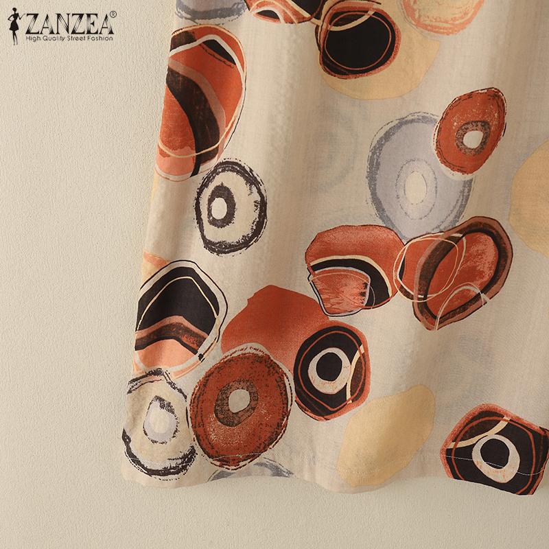 ZANZEA Women Holiday Casual Round Neck Sleeveless Print Dress