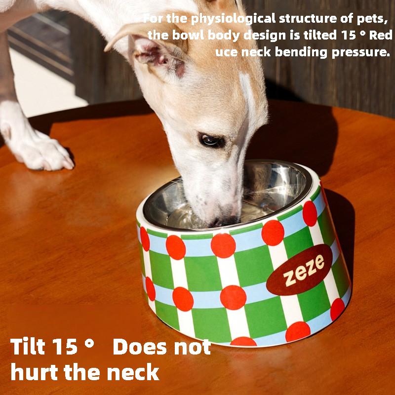 

Cat Dog Bowl 15 Degrees Tilted Stainless Steel Cat Bowl Safeguard Neck Puppy Cats Feeder Non-slip Crashworthiness Pet Bowl зелёный