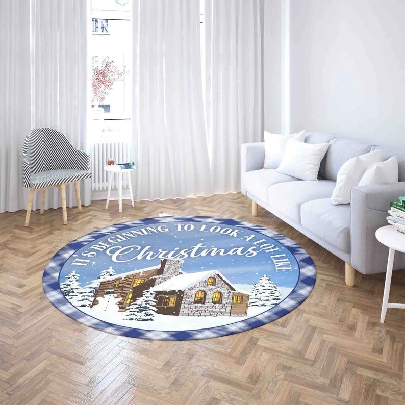 Vintage Girl Snowman Dwarf Round Rug Merry Christmas Mat Gift, Winter Xmas Home Decor Nursery Kids Room Mat Round Floor Mat