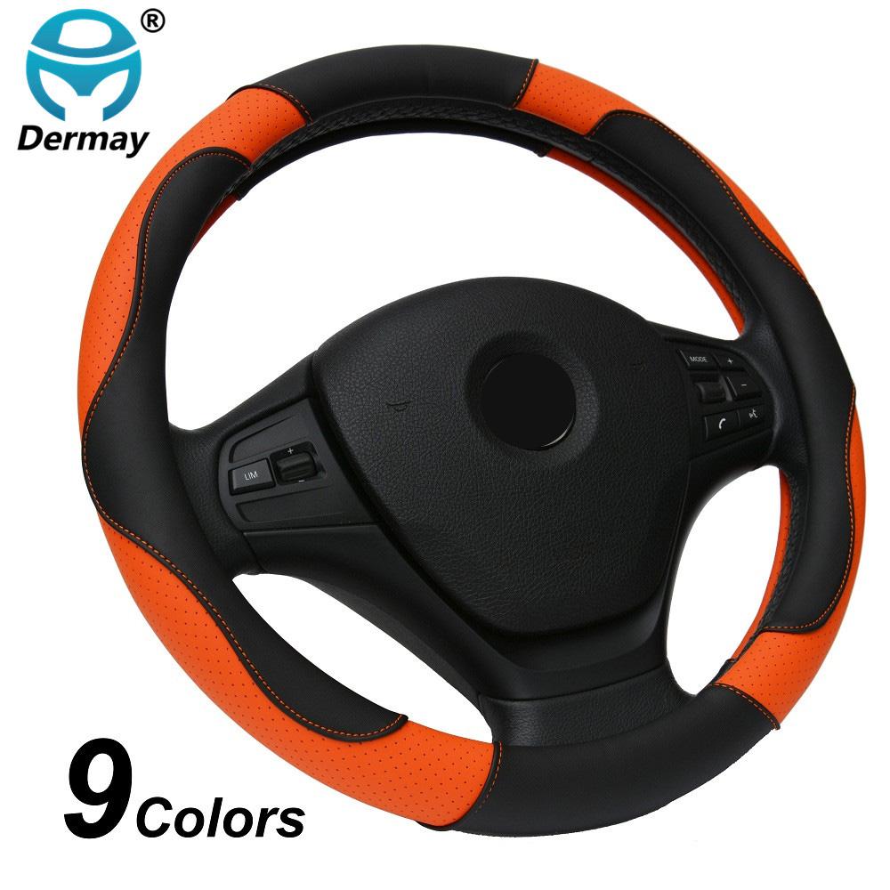 DERMAY PU-Leder Auto-Lenkradbezug Größe M für LADA 14-15" Lenkrad Kostenloser Versand