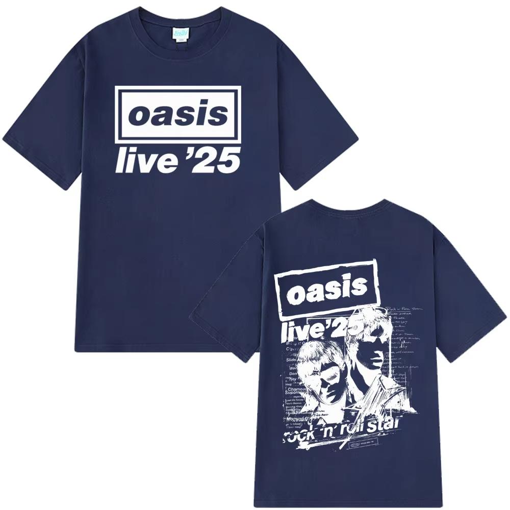 OASIS Live 25 Tour 2025 Vintage trička Pánské Dámské Ležérní bavlněné tričko Hip Hop Streetwear Krátký rukáv Volné tričko Dárek pro fanoušky