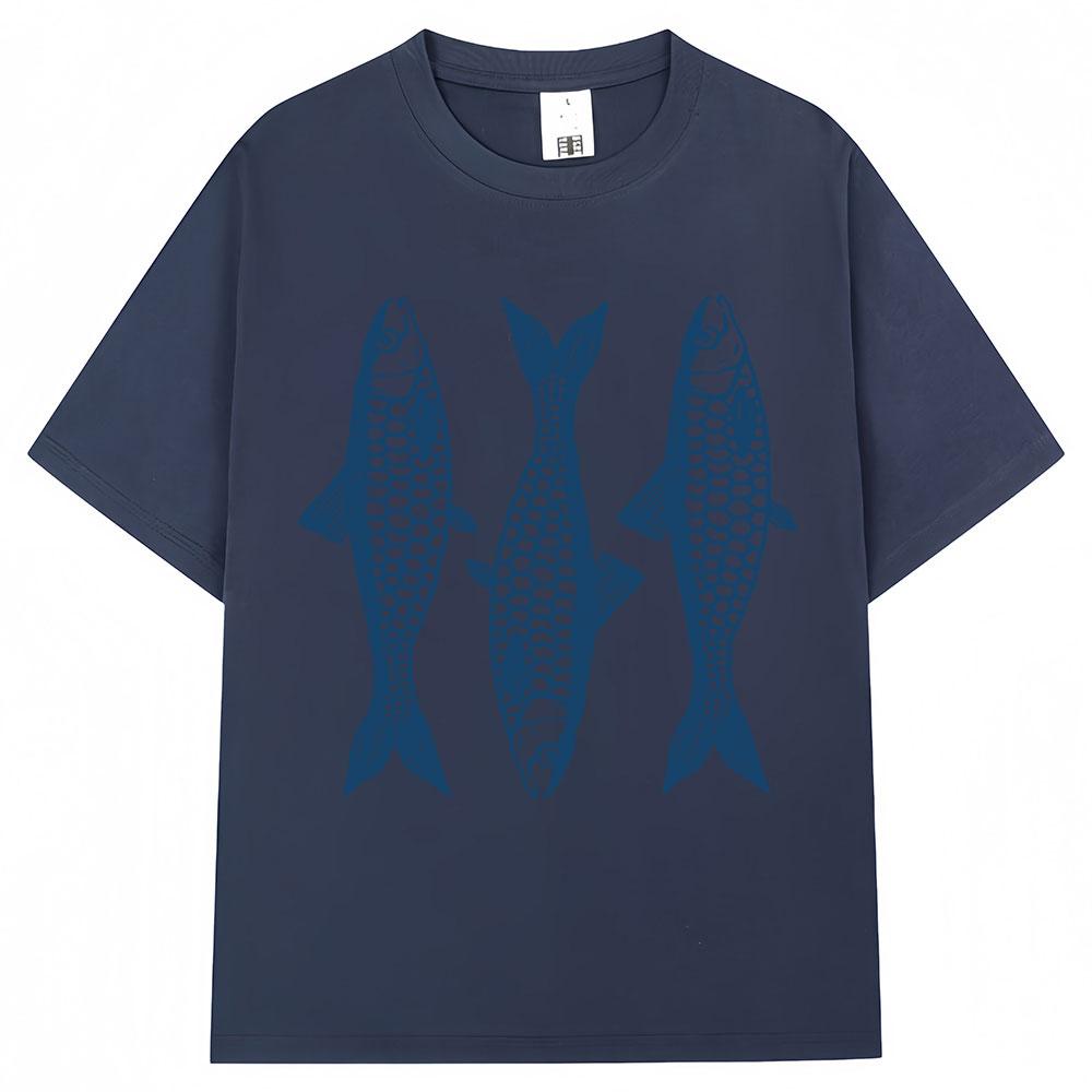 Y2k Sardines Pattern Printing T-shirt Summer Fashion Vintage T Shirts Oversized 100% Cotton Casual T Shirt Streetwear