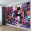2D Street Skater Boy in Colorful City Wall Tapestry Graffiti Art Background Cloth for Living Room Home Decor