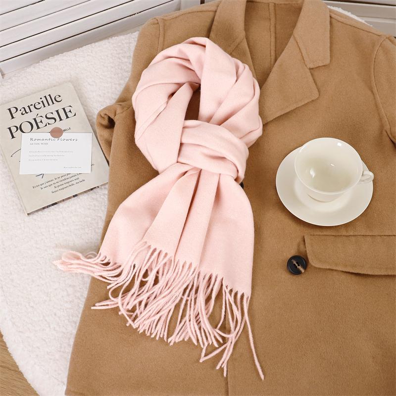 30*180cm Korea Styles Solid Color Cashmere Winter Warm Women Scarf Thicken Shawl Tassels Pashmina Hijab Wrap Windproof Foulard