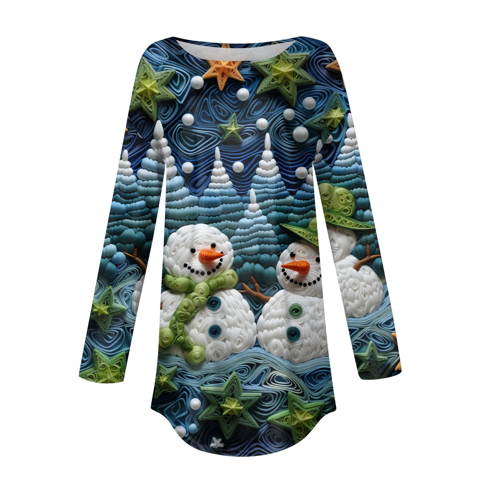 Женская свободная футболка с круглым вырезом и рождественским принтом — фото 7