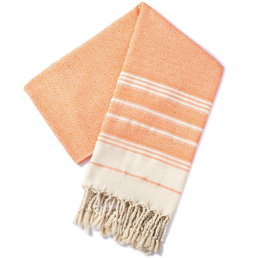 Turkish Cotton Diamond Tassel Beach Towel - Thick & Lightweight 100x180CM, 400g оранжевый