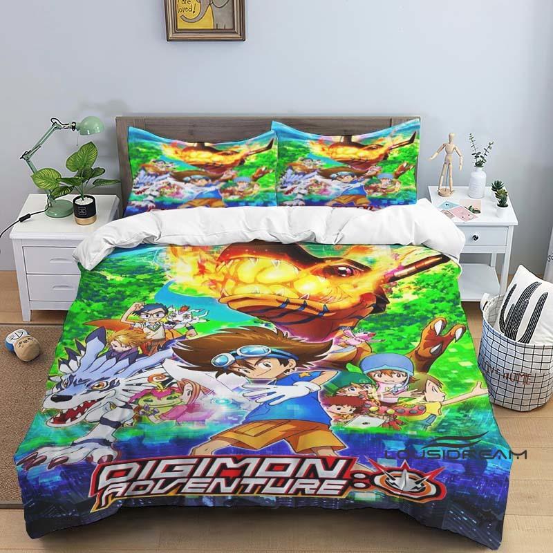 

Digimon Cartoon 3D-Printed Bedding Set—Includes Duvet Cover and Pillowcases—Available for Single, Double, King, and Queen-Sized 135x200cm