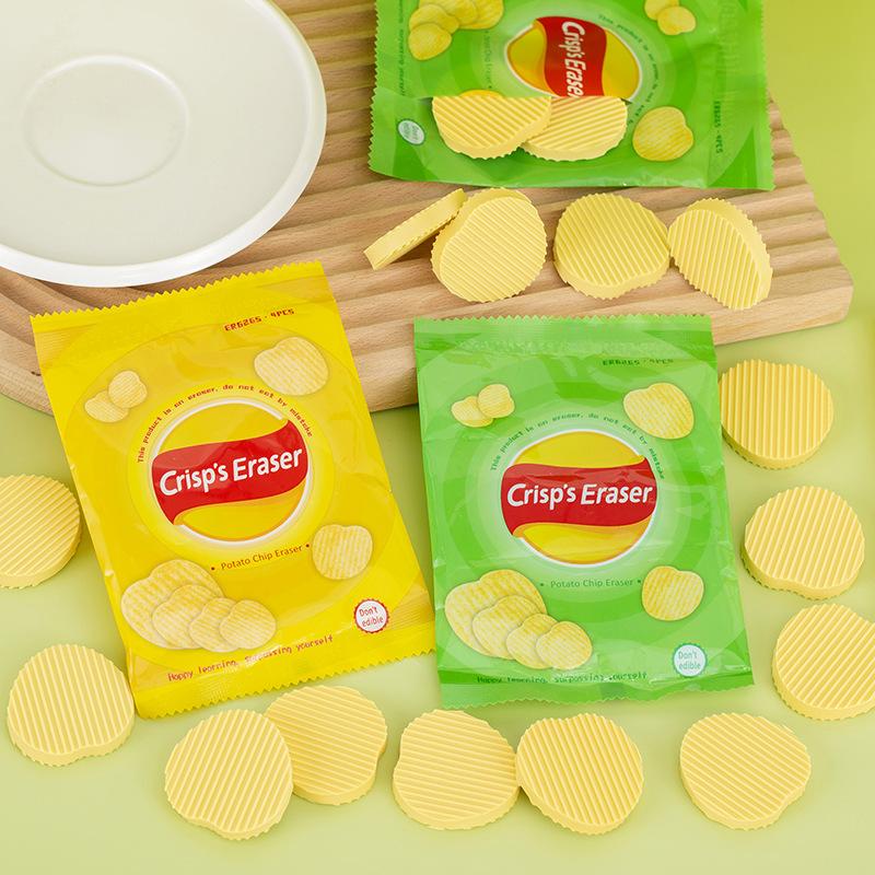 

4 Pcs/Set Potato Chip-Shaped Eraser - Pencil Cleaning Eraser, Interesting Exam Writing Correction Tool, School Stationery Gift