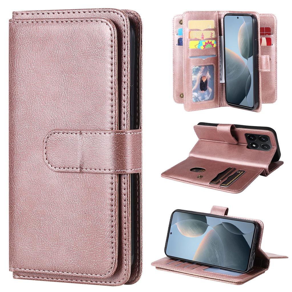 For Xiaomi 14T Leather Case with 10 Card Holder Phone Cover Stand