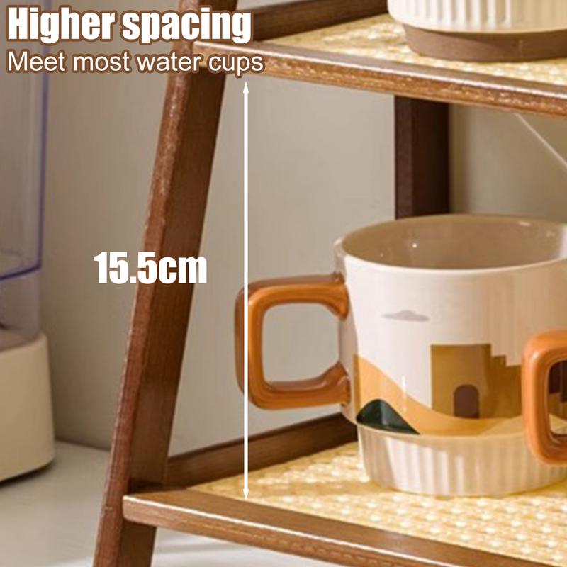 2-Tier Coffee Mug Holder Multi-functional Water Bottle Display Shelf Imitation Rattan Style Desktop Storage Rack Kitchen Home