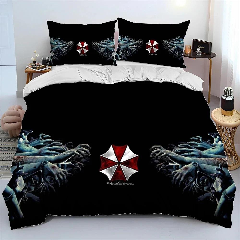 3D R-Resident Evil Games Gamer Comforter Bedding Set,Duvet Cover Bed Set Quilt Cover Pillowcase,king Queen Size Bedding Set Boys