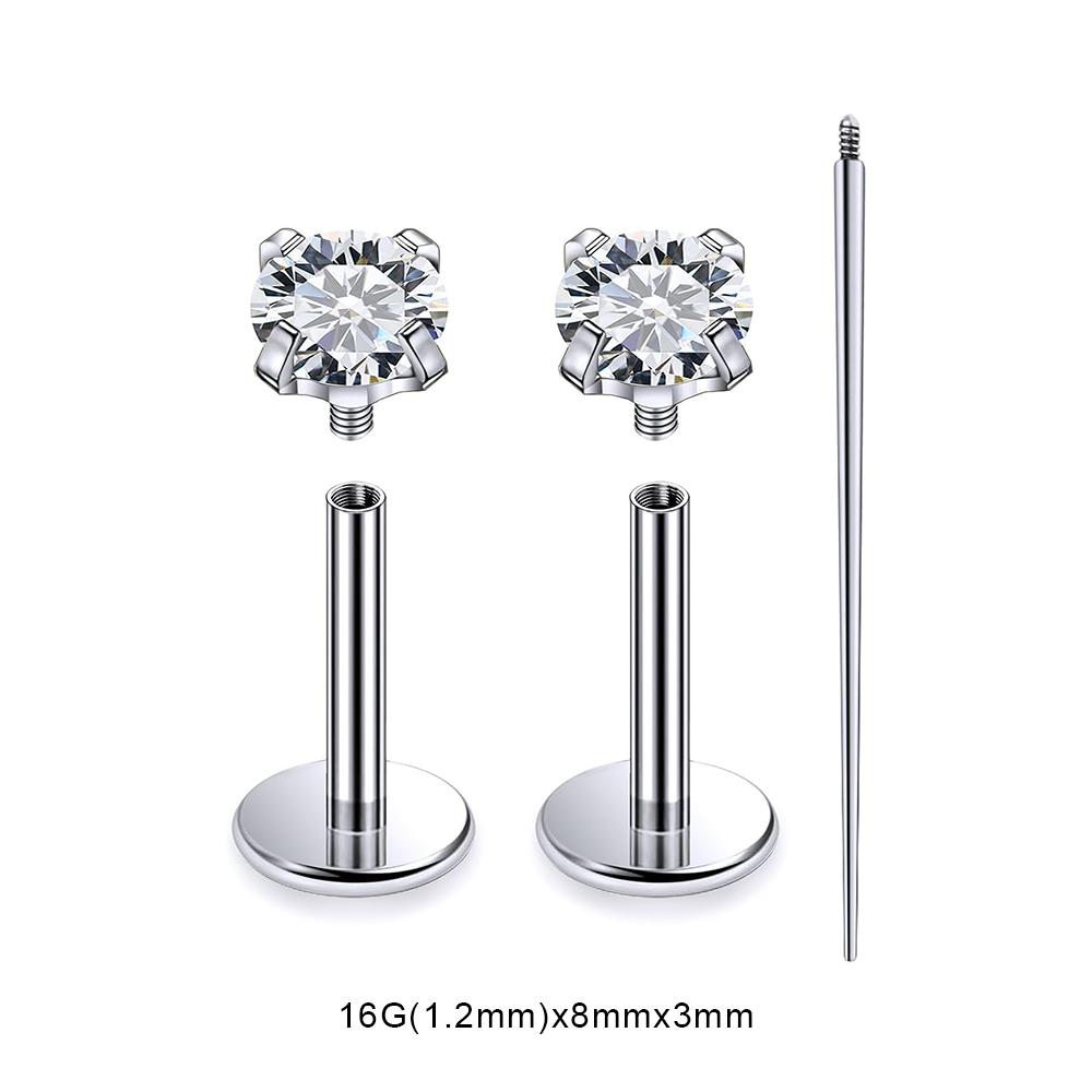 3 PCS ASTM-F136 G23 Titanium Steel Labret Lip Piercing Men Women Round CZ Crystal Ear Cartilage Helix Piercings 6/8/10MM