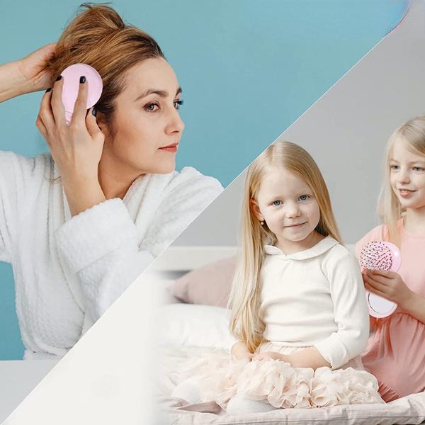 1Pc Folding Detangling Brush for Curly Hair Non-slip Rubber Hair Brush Mirror with Comb Travel Portable Folding Comb