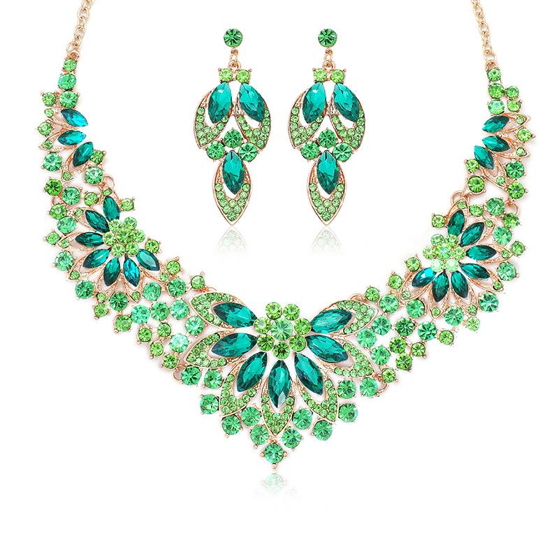 Dress Jewelry Necklace Earrings Two-Piece Set Colorful Flowers Bride Vintage Premium Design