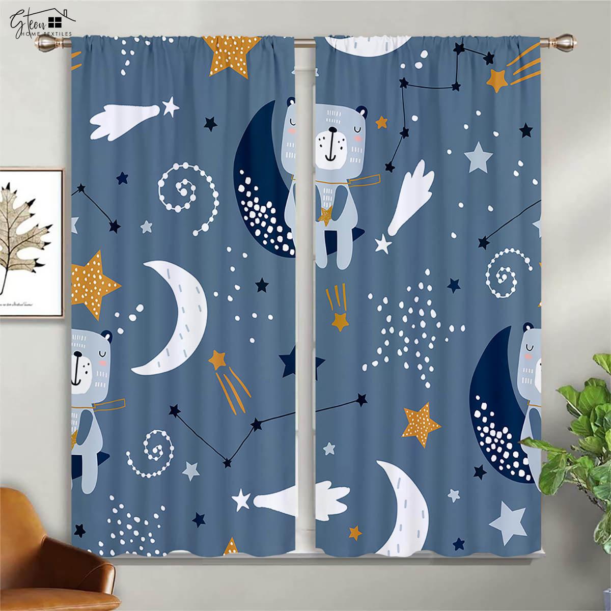 

Милые шторы с рисунком медведя для гостиной, кабинета, детской комнаты, украшения окон, шторы, легко стирать и ухаживать W100xH130(CM) folio&Rod pocket